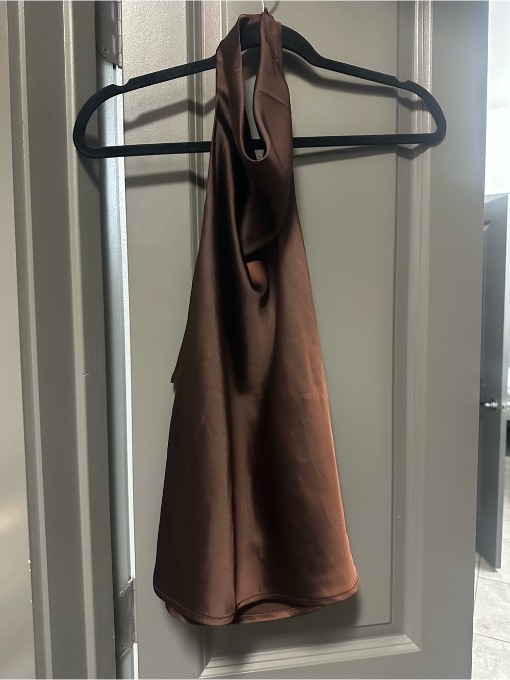 Brown Satin Halter Midi Skirt - Women